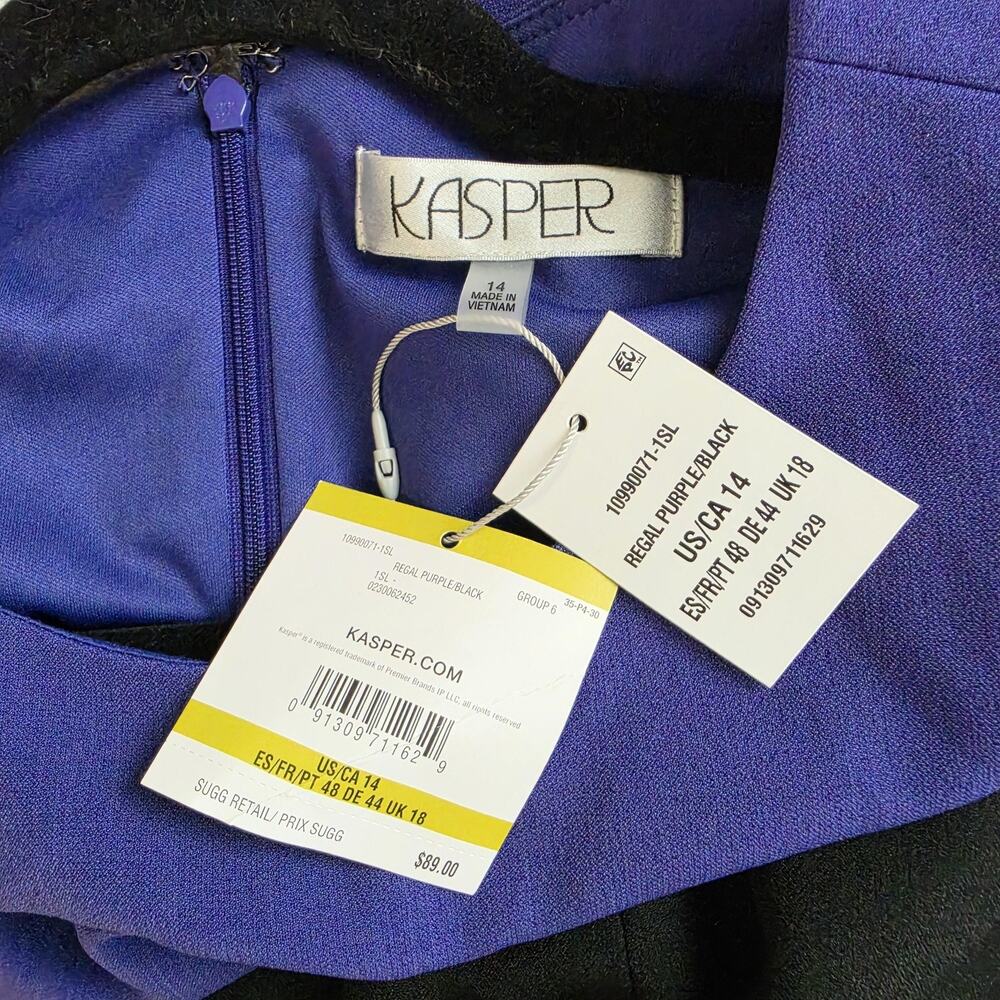 Kasper Dress Womens 14 Purple Black Colorblock Sheath Sleeveless Work Office - Picture 4 of 11